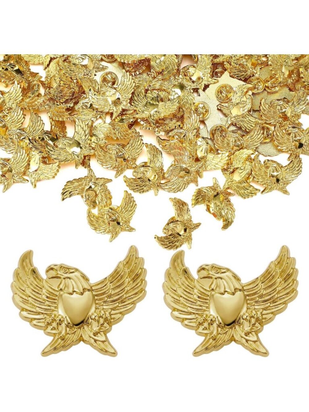 100 Eagle Chenille Pins - Gold Flying Eagle Lapel Pins for Jackets & Accessories
